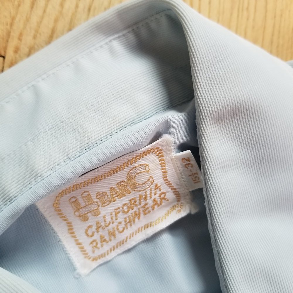 Vintage 70's Western Cowboy Pastel Blue Pearl Snap Men's Button Up Shirt - Picture 6 of 10